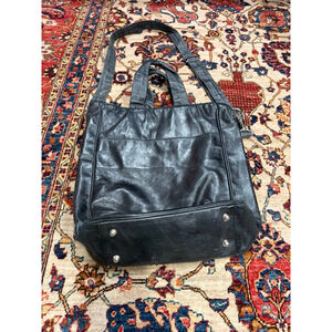 Orciani Black Leather Tote Shoulder Bag Italian Designer